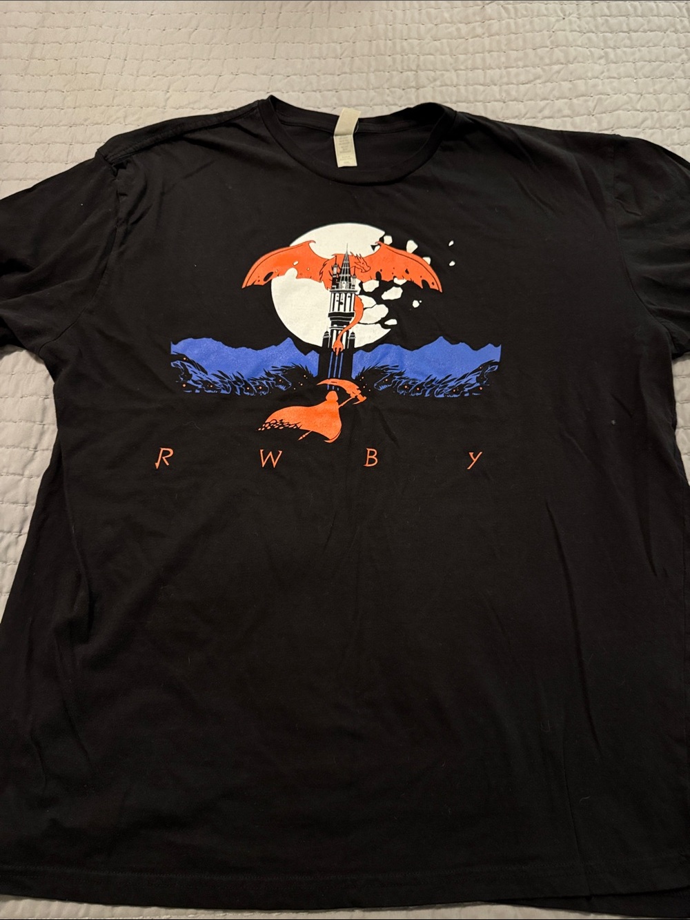 RWBY Graphic Black Short Sleeve Tee with Orange & Blue Artwork